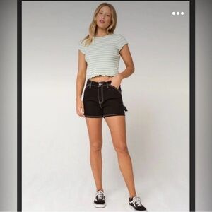 Dickies Pastel Striped Cropped Baby Tee Women L Orange/Green